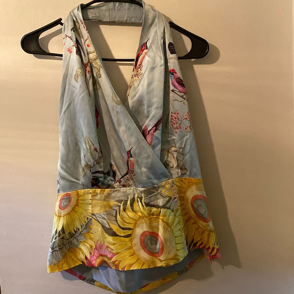 Doncaster 100% Silk Bird and sunflower top